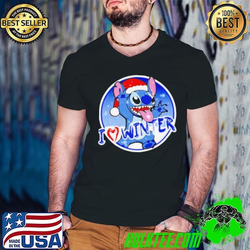 Santa Stitch I love winter Christmas Guys V Neck