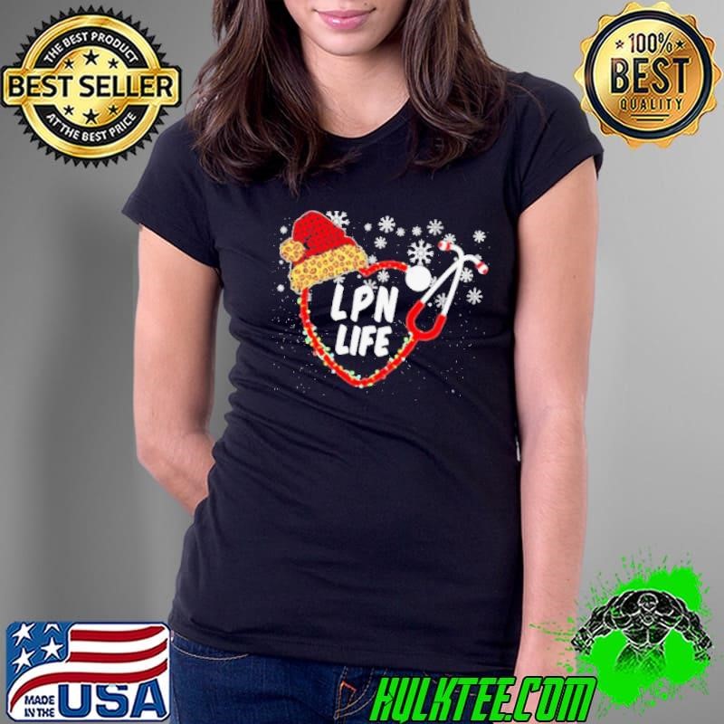 Santa hat leopard Stethoscope heart LPN Life Christmas shirt