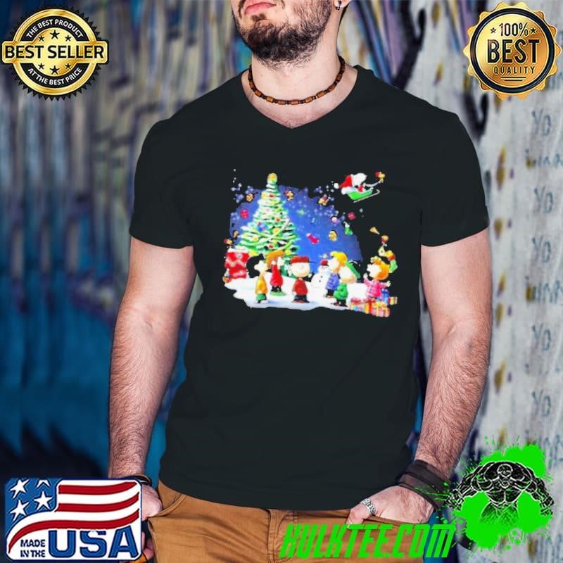 Snoopy Santa Riding Woodstock Peanuts Christmastree Xmas shirt