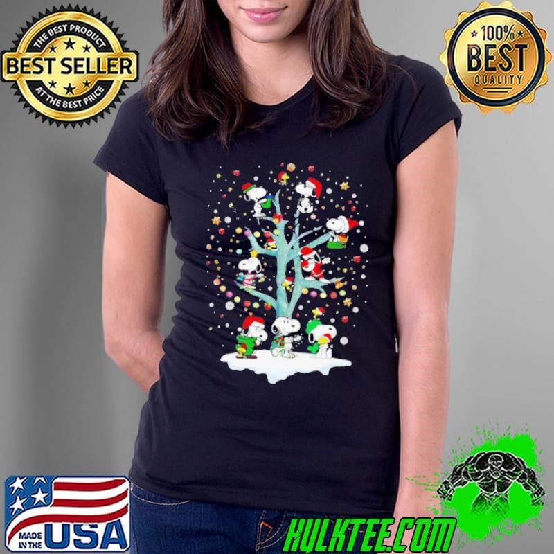 Snoopy Woodstock Christmas tree lights Ladies Tee