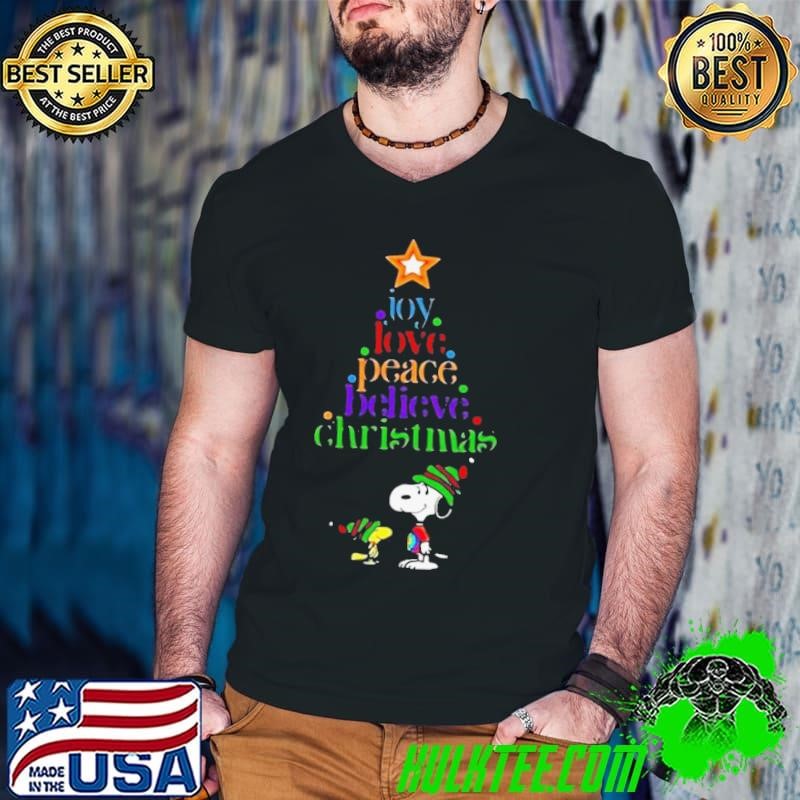 Snoopy and Charlie Brown joy love peace believe Christmas shirt