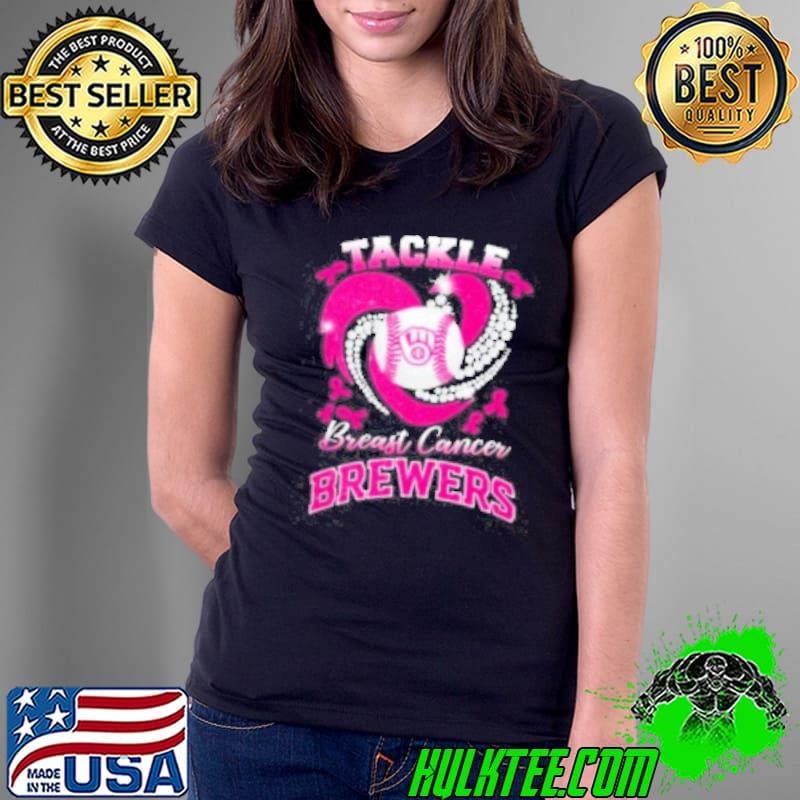 Tackle Breast Cancer Milwaukee Brewers Diamond Heart Ladies Tee