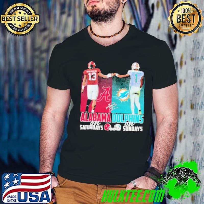 Tagovailoa Alabama Crimson Tide On Saturdays and Tagovailoa Miami Dolphins On Sundays 2024 Signature Shirt