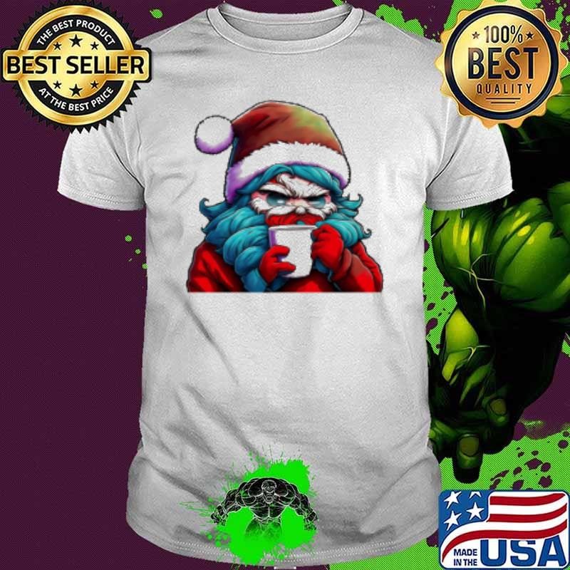 Top Cartoon Santa Claus with a Coffee Cup Shirt