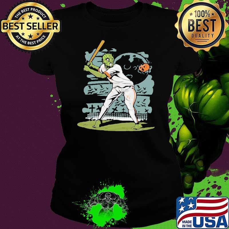 Zombie Play Baseball Pumpkin Ladies tee
