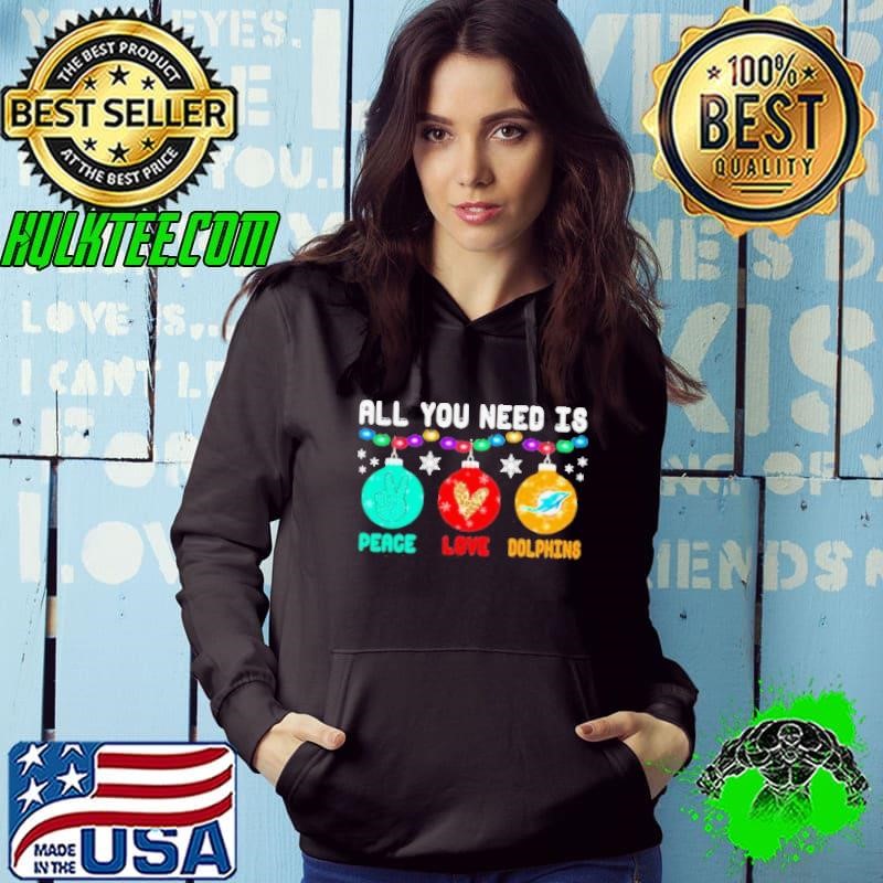 All You need is Peace love Miami Dolphins Merry Christmas light shirt