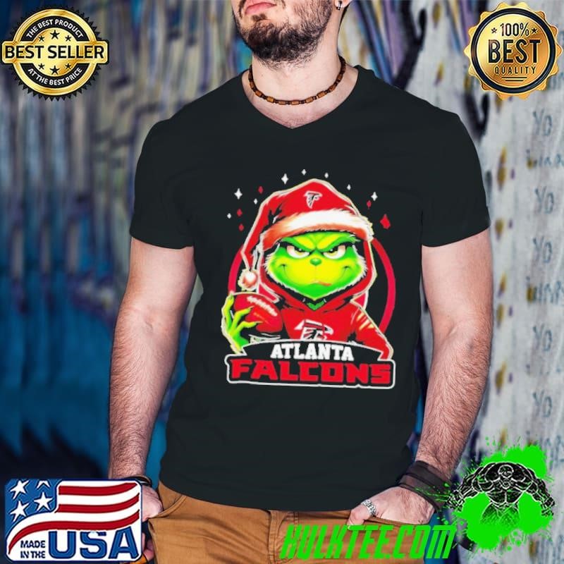 Atlanta Falcons Grinch wearing Santa hat Christmas 2024 shirt