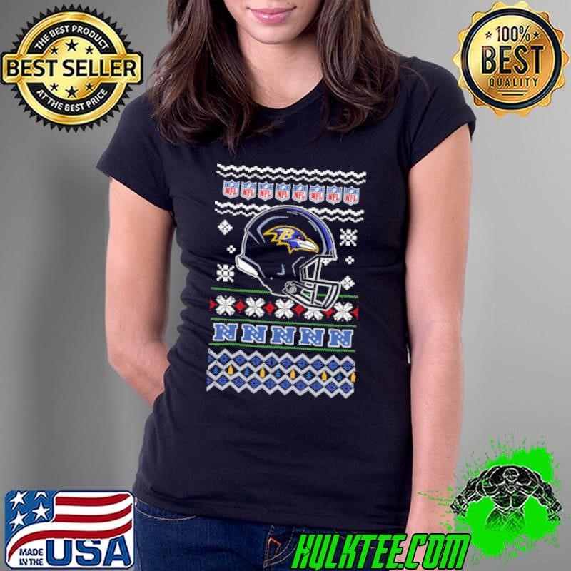 Baltimore Ravens NFL football Christmas helmet Ladies Tee