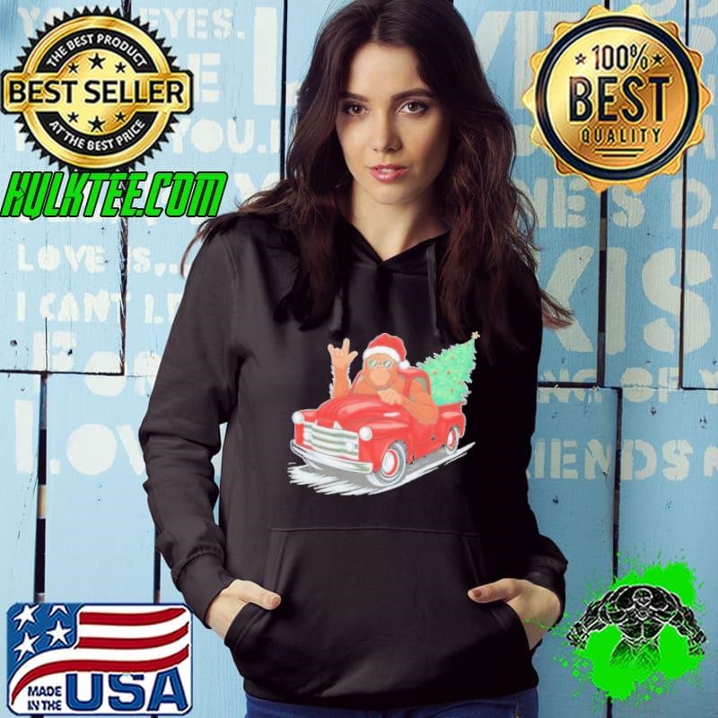 Bigfoot Rock On Christmas Tree Light Driving Truck Women’s Shirt
