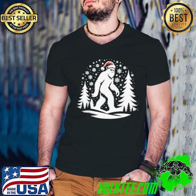 Bigfoot Snow Santa Hat, Christmas Sasquatch Hiking Shirt