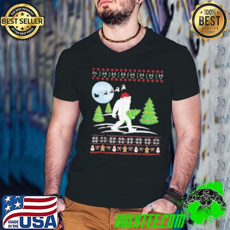Bigfoot Xmas Gift Santa Hat Ugly Bigfoot Christmas Shirt