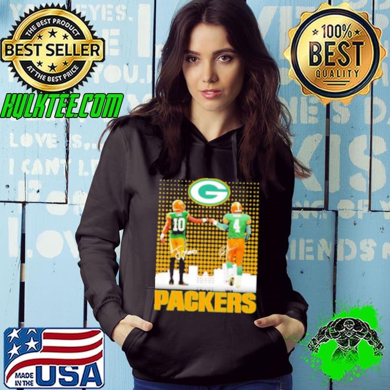 Brett Favre x Jordan Love Green Bay Packers signatures skyline Hoodie