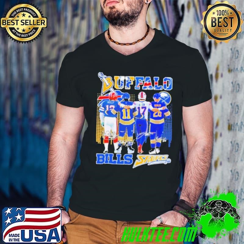 Buffalo Bills Josh Allen, Jim Kelly X Buffalo Hockey Gilbert Perreault, Rasmus Dahlin Shirt