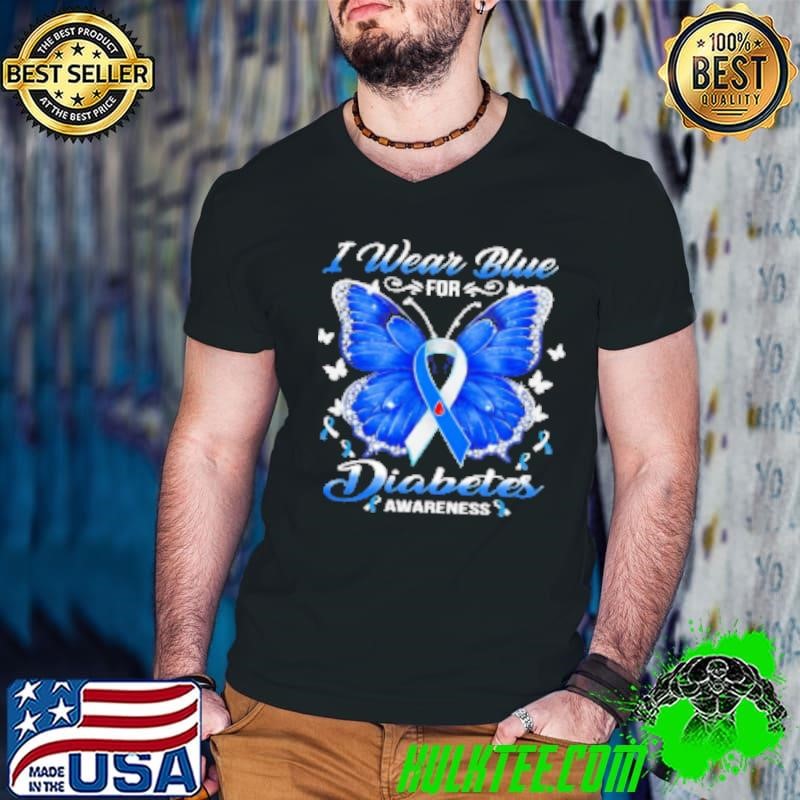 Butterfly I wear blue for Diabetes Awareness Shirt