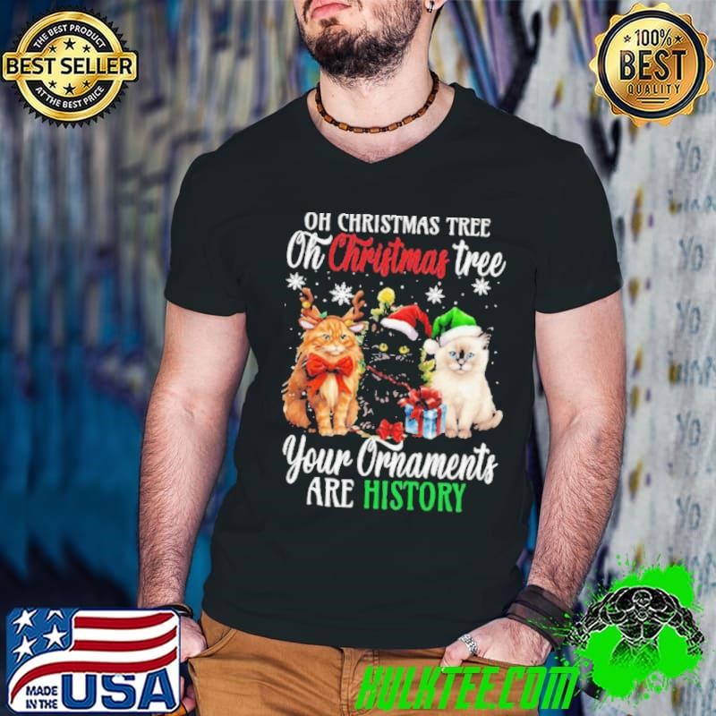 Cat Christmas Ornament Warning Cute Holiday Outfit for 2024 Shirt
