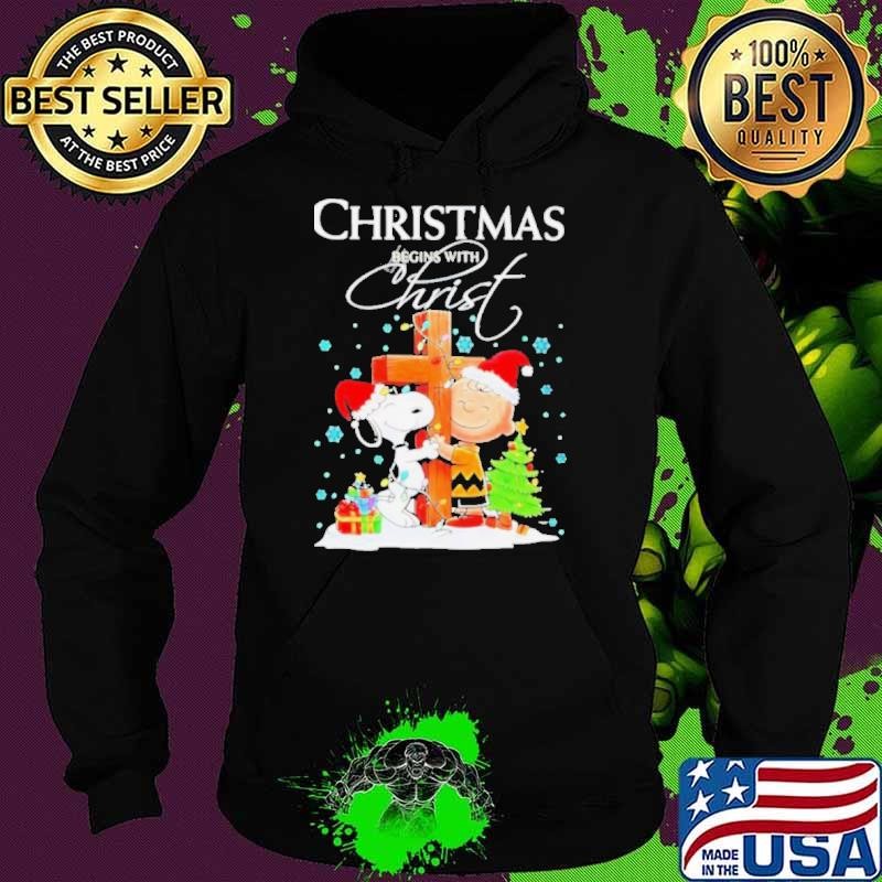 Charlie Brown and Snoopy Christmas Begins with Christ Black shirt
