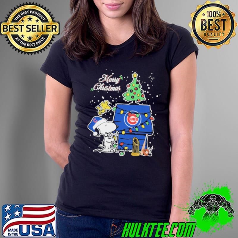 Chicago Cubs Merry Christmas With Snoopy Baby Ladies Tee