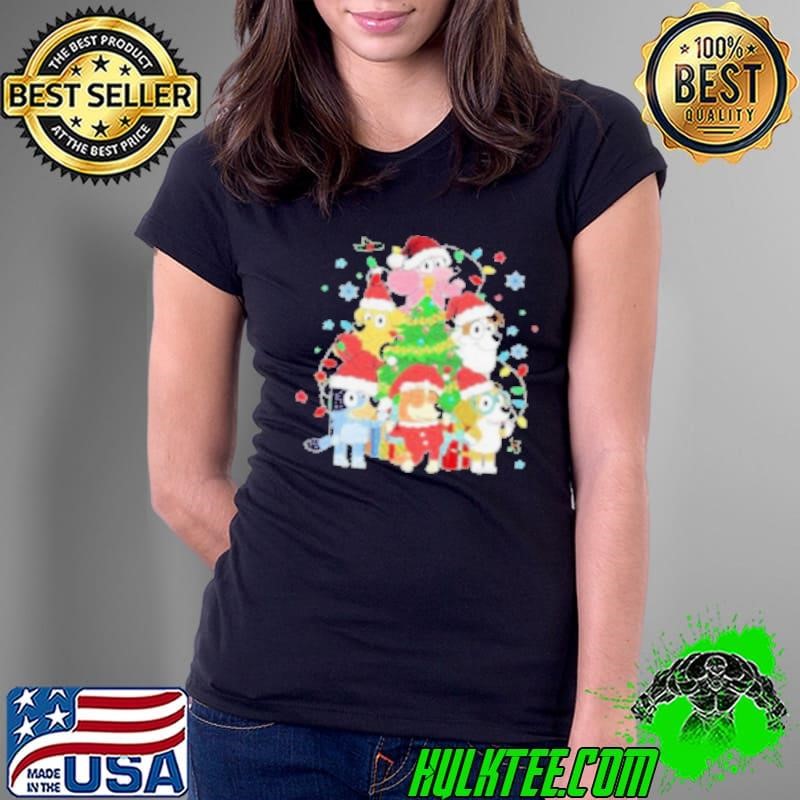 Christmas Family Blue Dog Family Xmas Cartoon Ladies Tee