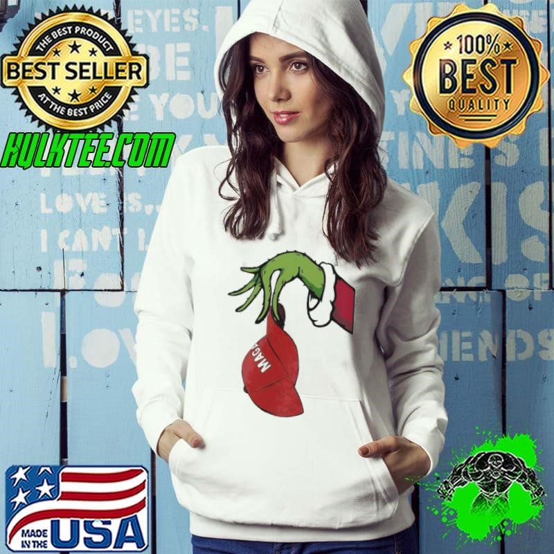 Christmas Grinch hand holding Maga hat shirt