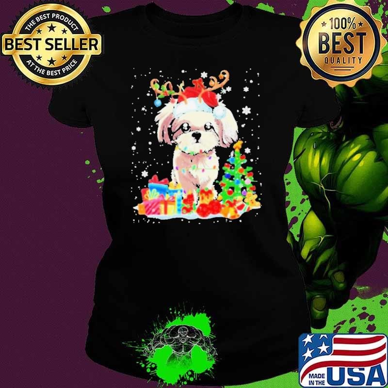 Christmas Shih Tzu Xmas Lights Reindeer Santa Shih Tzu Dog Ladies tee