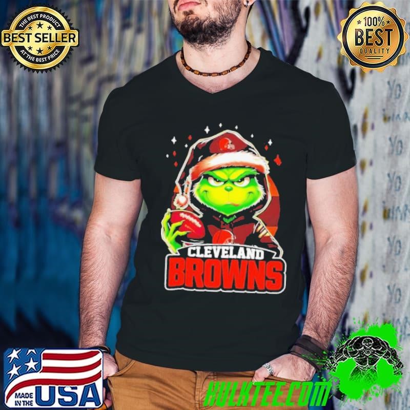 Cleveland Browns Grinch wearing Santa hat Christmas 2024 shirt