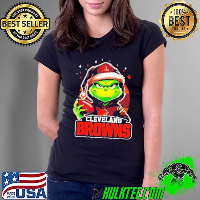 Cleveland Browns Grinch wearing Santa hat Christmas 2024 Ladies Tee