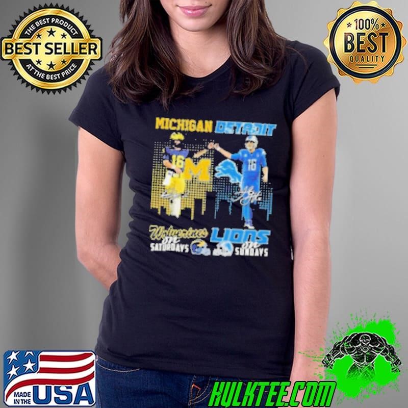 Davis Warren Michigan Wolverines On Saturdays x Jared Goff’s Detroit Lions On Sundays Signatures 2024 Ladies Tee