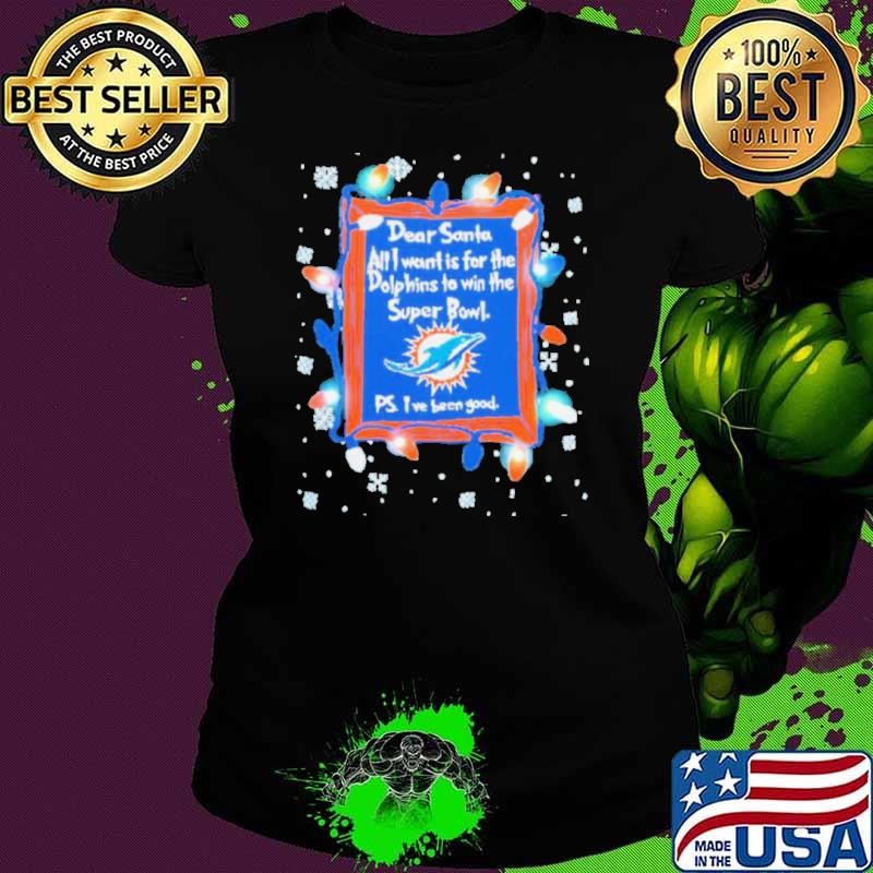 Dear Santa Miami Dolphins Christmas Lights Ladies tee