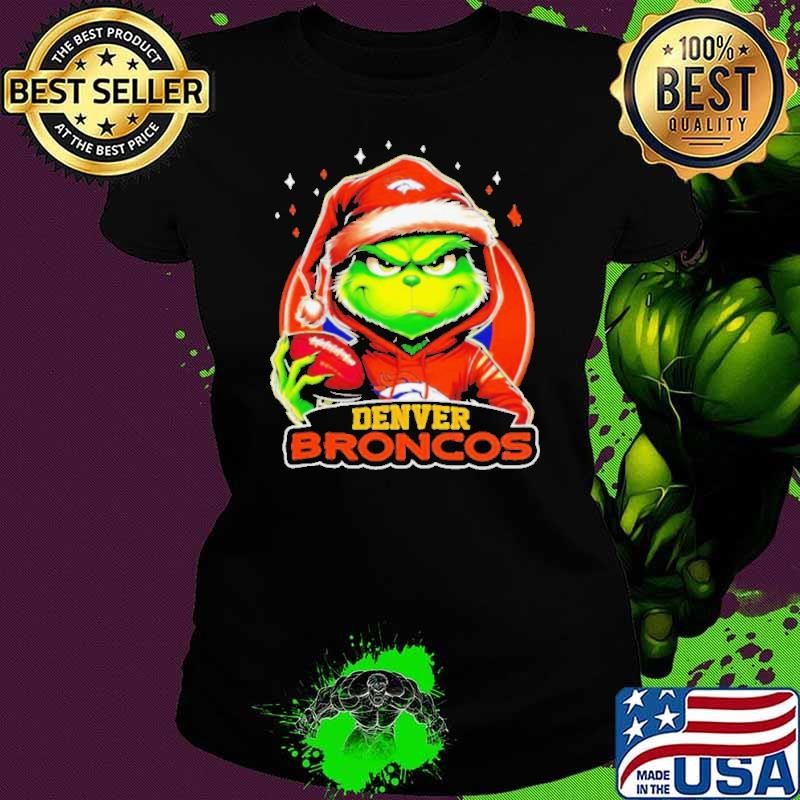 Denver Broncos Grinch wearing Santa hat Christmas 2024 shirt