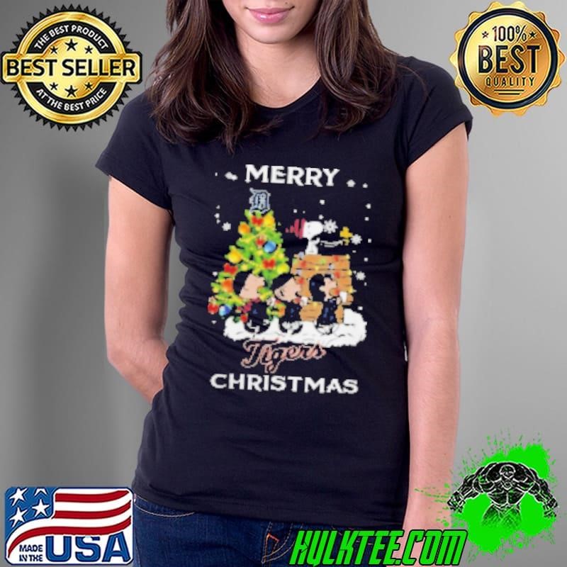 Detroit Tigers X Snoopy And Friends Merry Christmas 2024 Ladies Tee