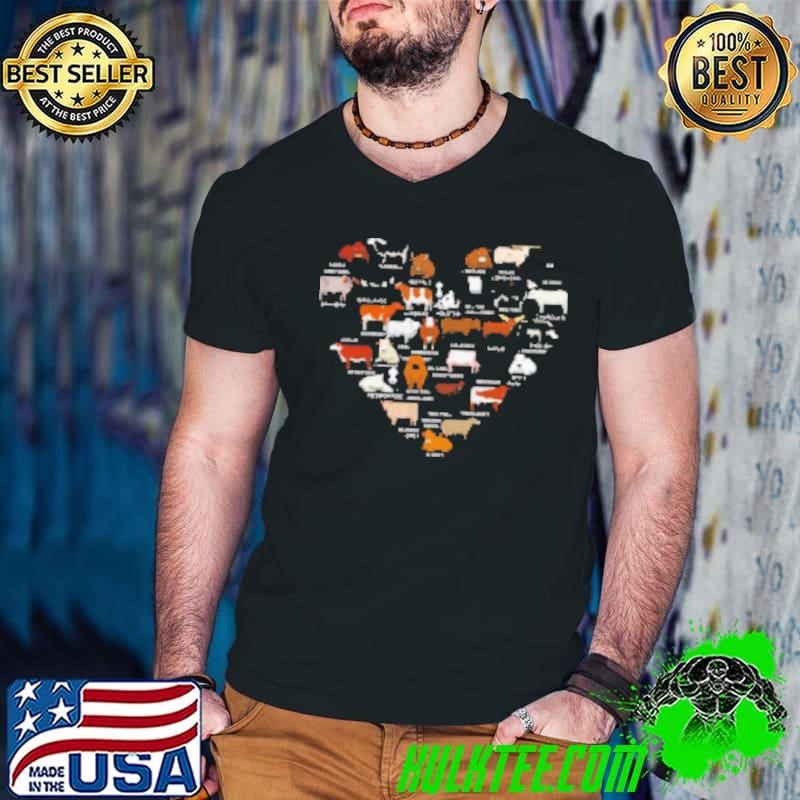 Different Cow Breeds Cow Heart Shirt
