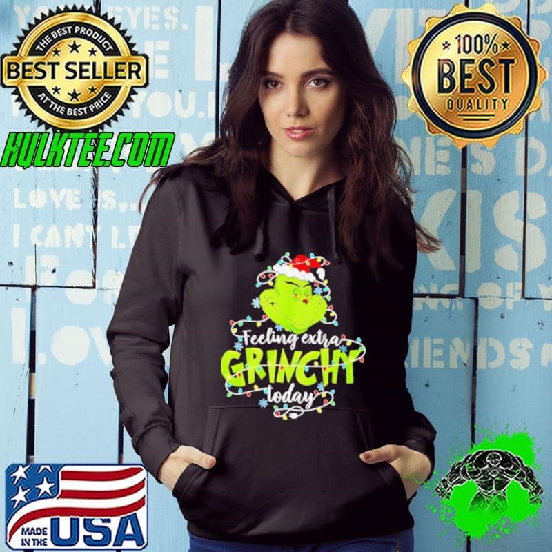 Feeling extra Grinch today Santa hat lights Christmas 2024 shirt