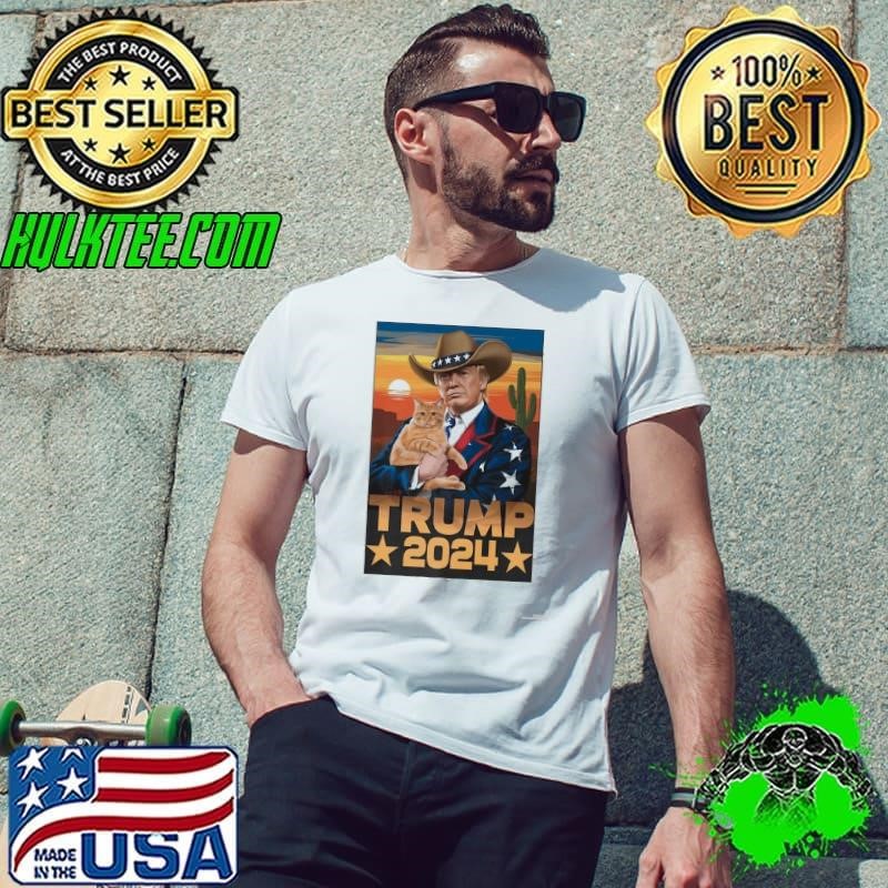 Funny Vintage Western Trump Cowboy And Cat Election 2024 Shirt