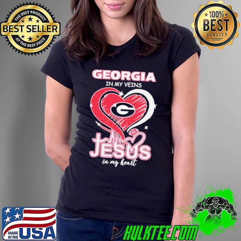 Georgia Bulldogs Football In My Veins Jesus In My Heart Ladies Tee