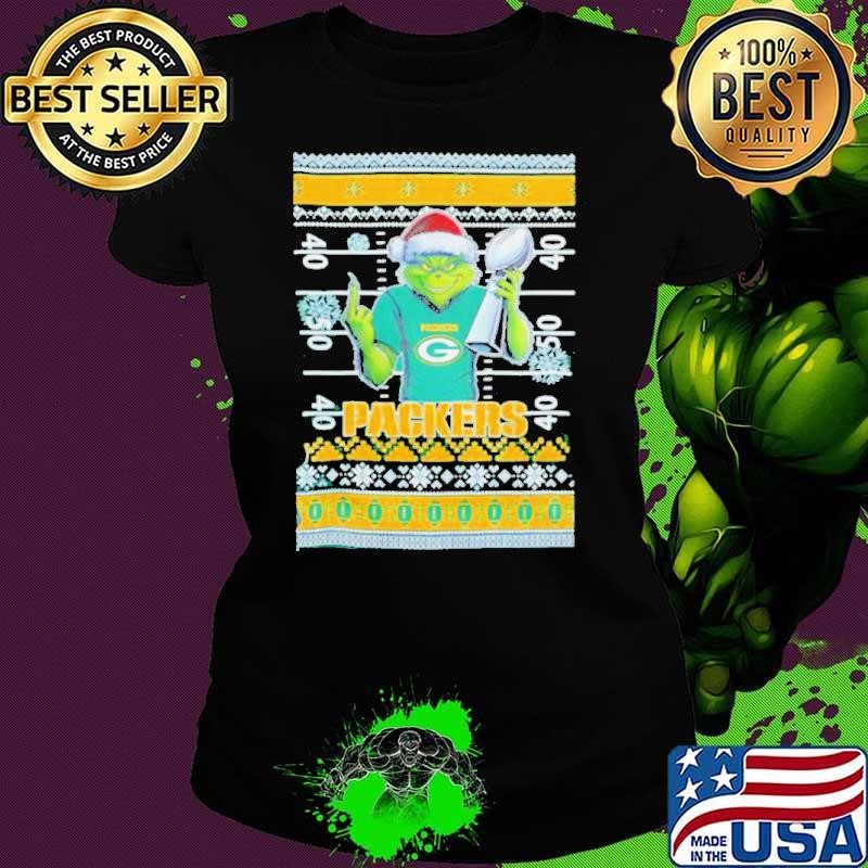 Green Bay Packers X Grinch Christmas with Super Bowl Trophy ugly Christmas shirt