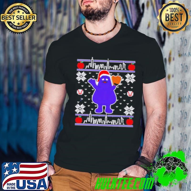 Grimace Santa hat McDonald's New York Mets ugly Christmas Shirt