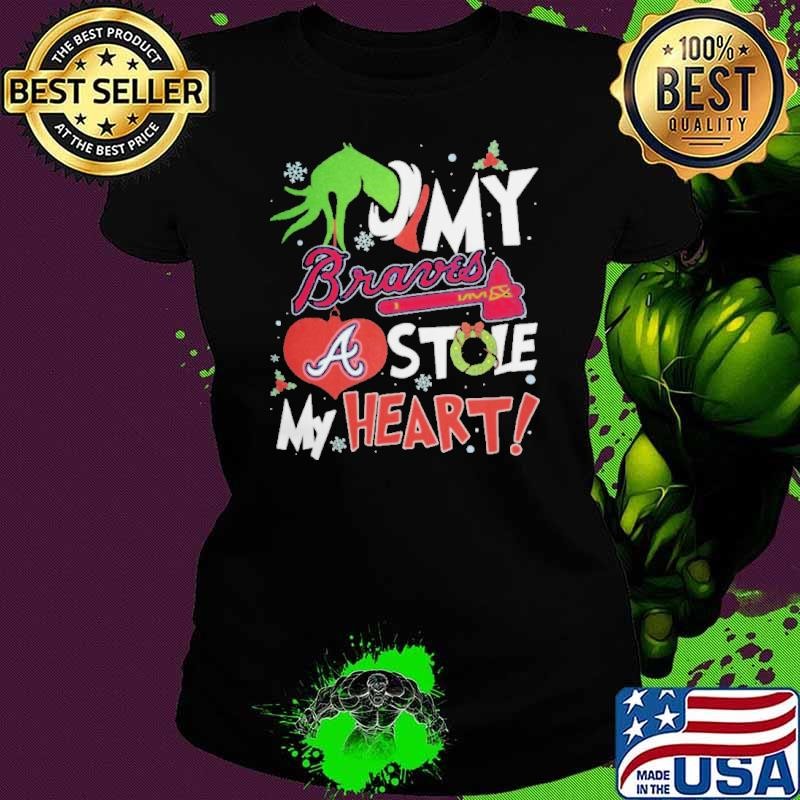 Grinch Hand My Atlanta Braves Stole My Heart Christmas 2024 Shirt