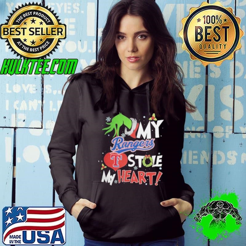 Grinch Hand My Texas Rangers Stole My Heart Christmas 2024 Hoodie