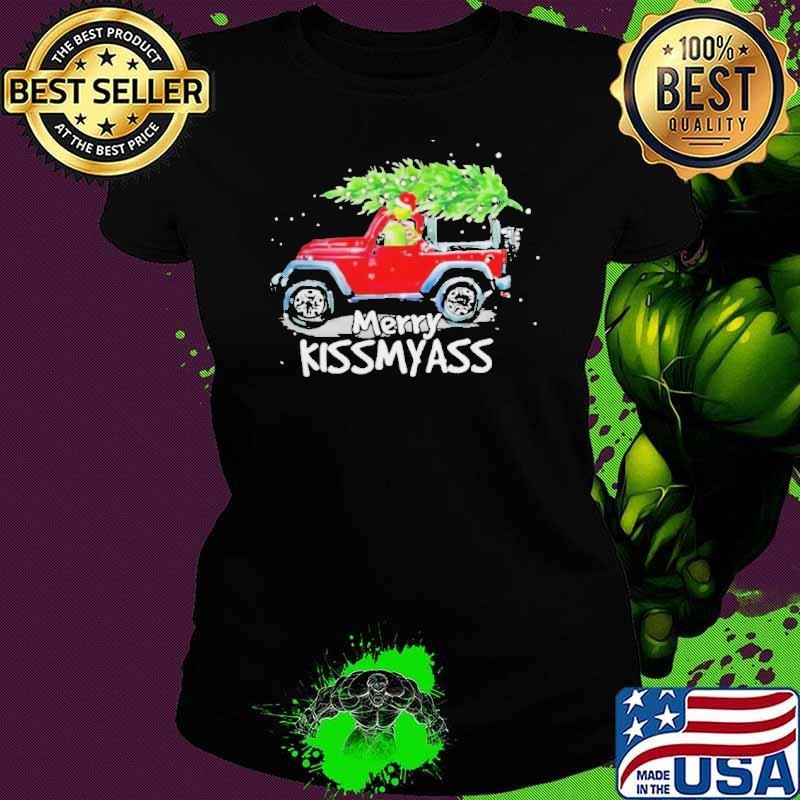 Grinch Hat Santa Car Jeep Merry Kissmyass Christmas Shirt