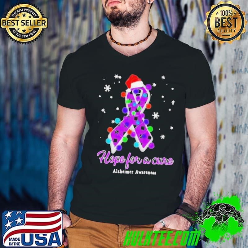 Hope For A Cure Ribbon Purple Checkered Stripes Hat Santa Xmas shirt