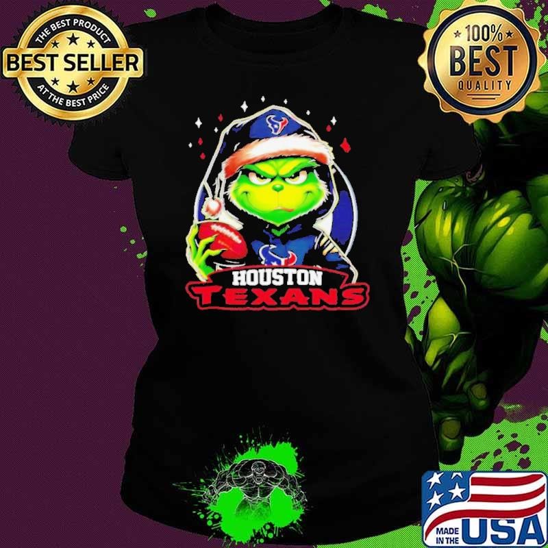 Houston Texans Grinch wearing Santa hat Christmas 2024 shirt