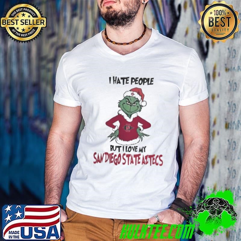 I Hate People But I Love My San Diego State Aztecs Grinch Merry Christmas Guys V Neck