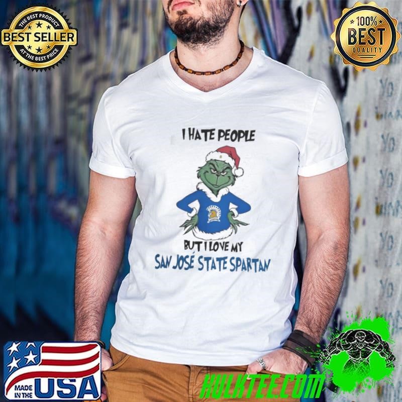 I Hate People But I Love My San José State Spartans Grinch Merry Christmas Guys V Neck