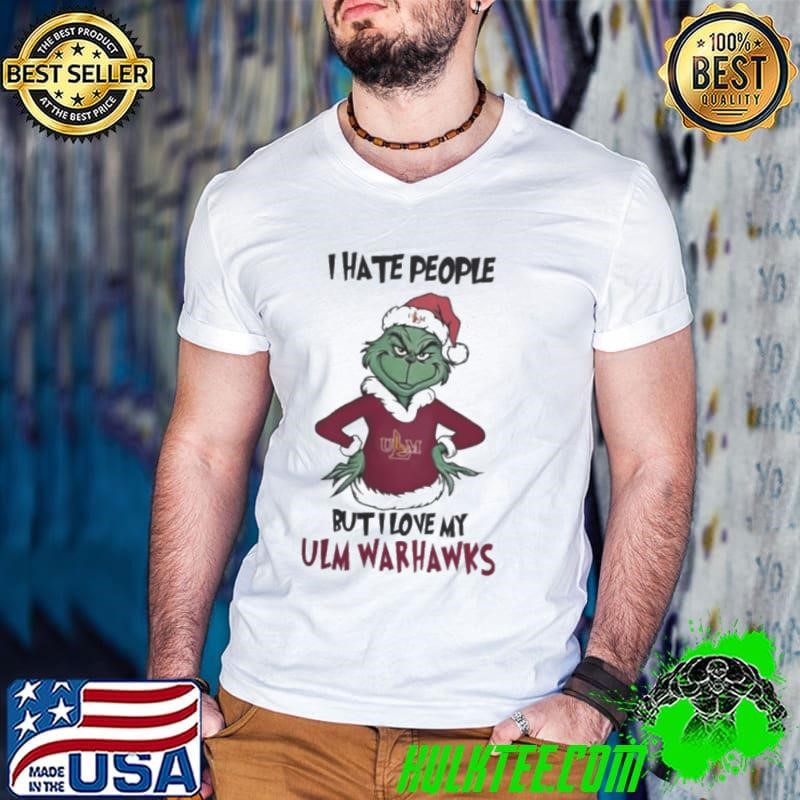 I Hate People But I Love My ULM Warhawks Grinch Merry Christmas Guys V Neck