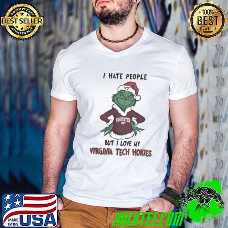 I Hate People But I Love My Virginia Tech Hokies Grinch Merry Christmas Guys V Neck