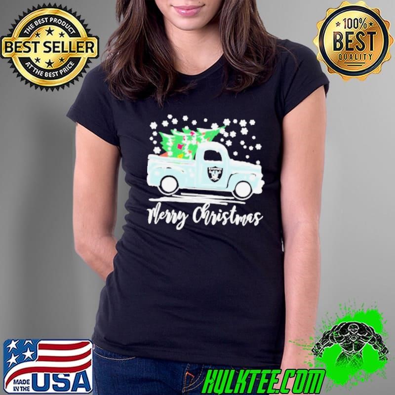 Las Vegas Raiders Logo Truck and Tree Merry Christmas Ladies Tee