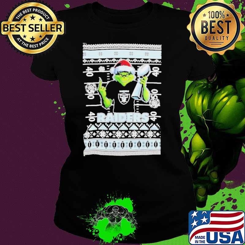 Las Vegas Raiders X Grinch Christmas with Super Bowl Trophy ugly Christmas Ladies tee