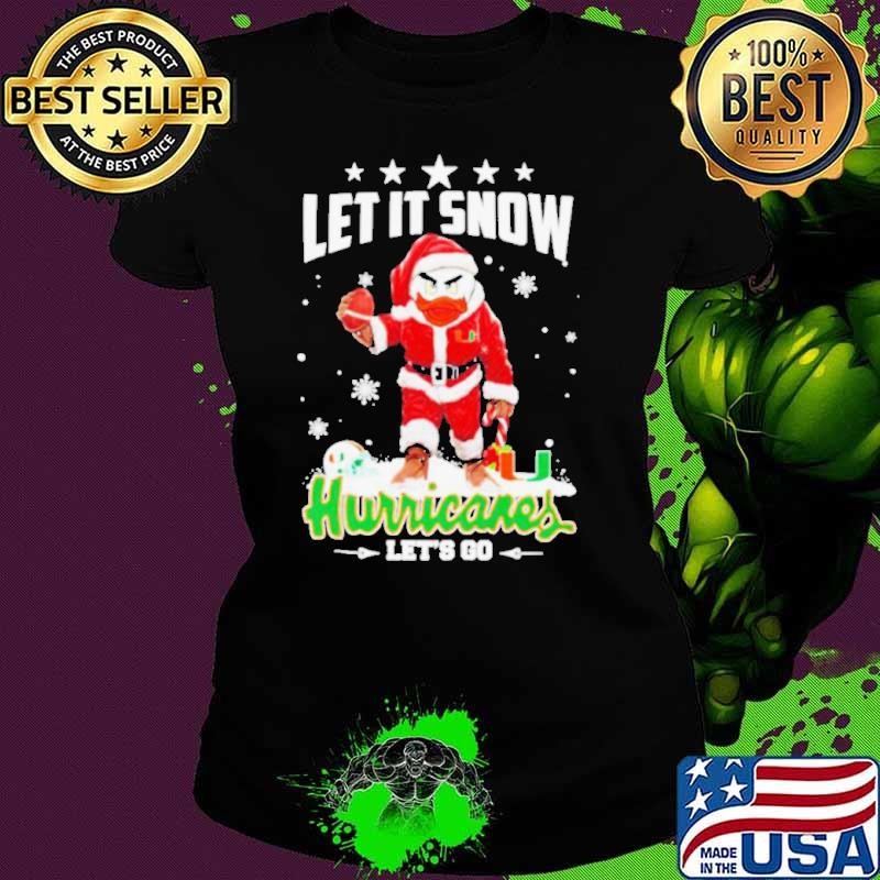 Let it snow Miami Hurricanes mascot with Santa dress Christmas shirt