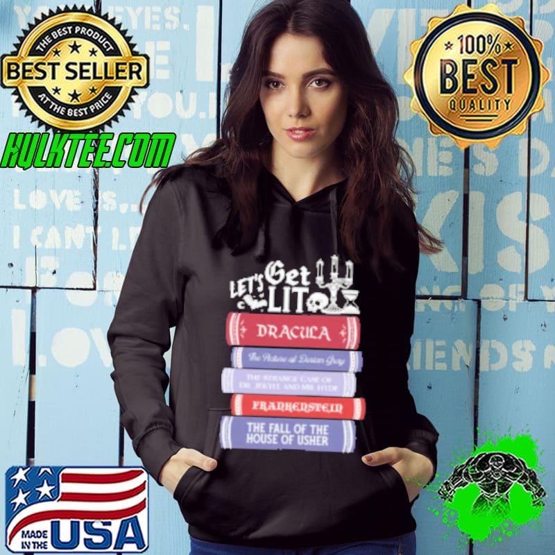 Let's Get Lit Vintage Horror Book Lovers Bookworm and Reading Shirt
