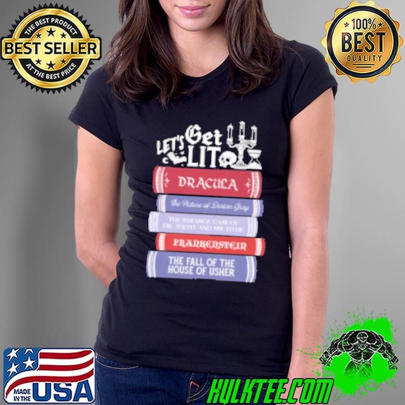 Let's Get Lit Vintage Horror Book Lovers Bookworm and Reading Ladies Tee